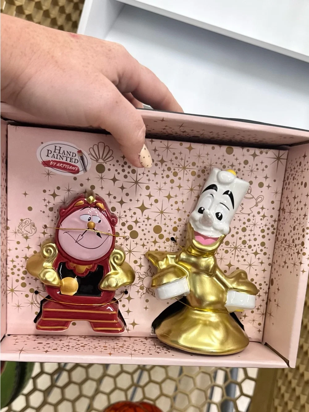Disney Gold and Red Lumiere & Cogsworth Figurine Set sale and pepper shaker